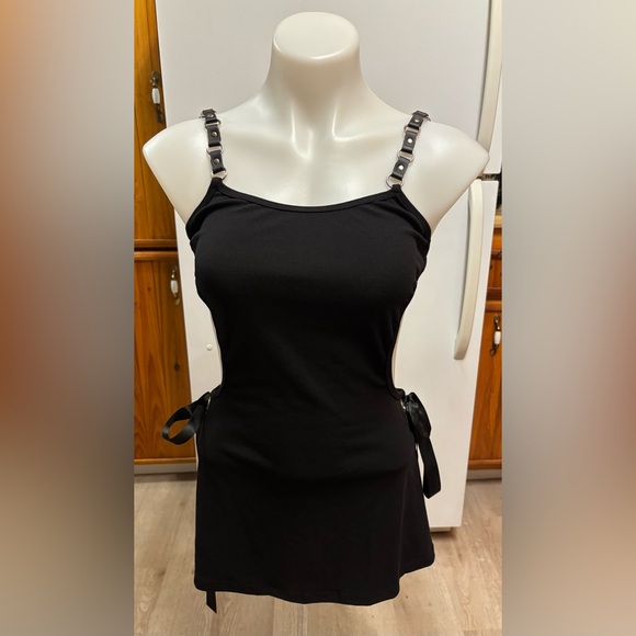 Dolls Kill Tops - Dolls Kill Black Strappy Side-Tie Camisole